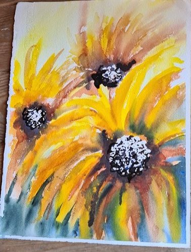 Chris M, Sunflowers, watercolour.